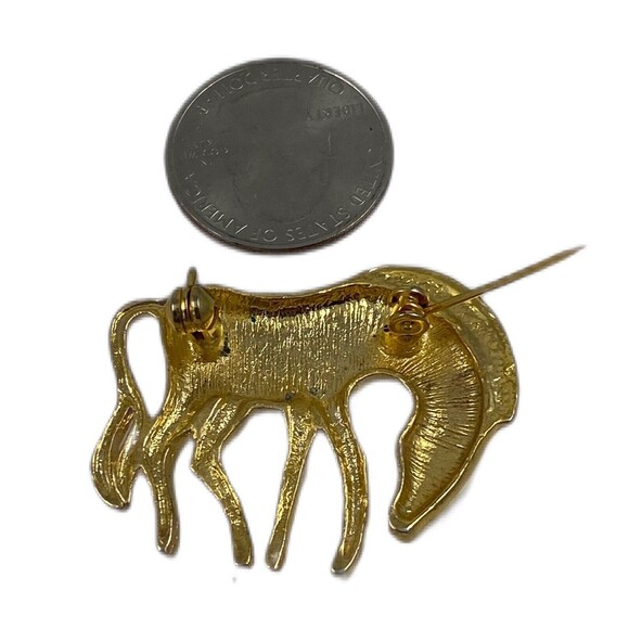 Vintage Gold Plated Base Metal Figural Carved Striped Zebra Brooch Pin EUC - Picture 7 of 8